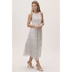Anthropologie BHLDN Embroidered Parsons Tulle Midi Dress
